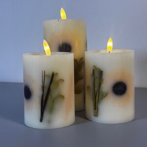 Ashland Fall LED‎ Pillar Candle Set of 3 Faux Flicker Flame Sunflower